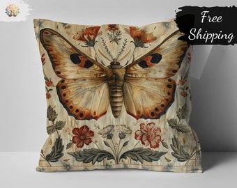 Vintage Butterfly William Morris Print Decorative Pillow Cover, Floral Throw Pillow, Home Decor