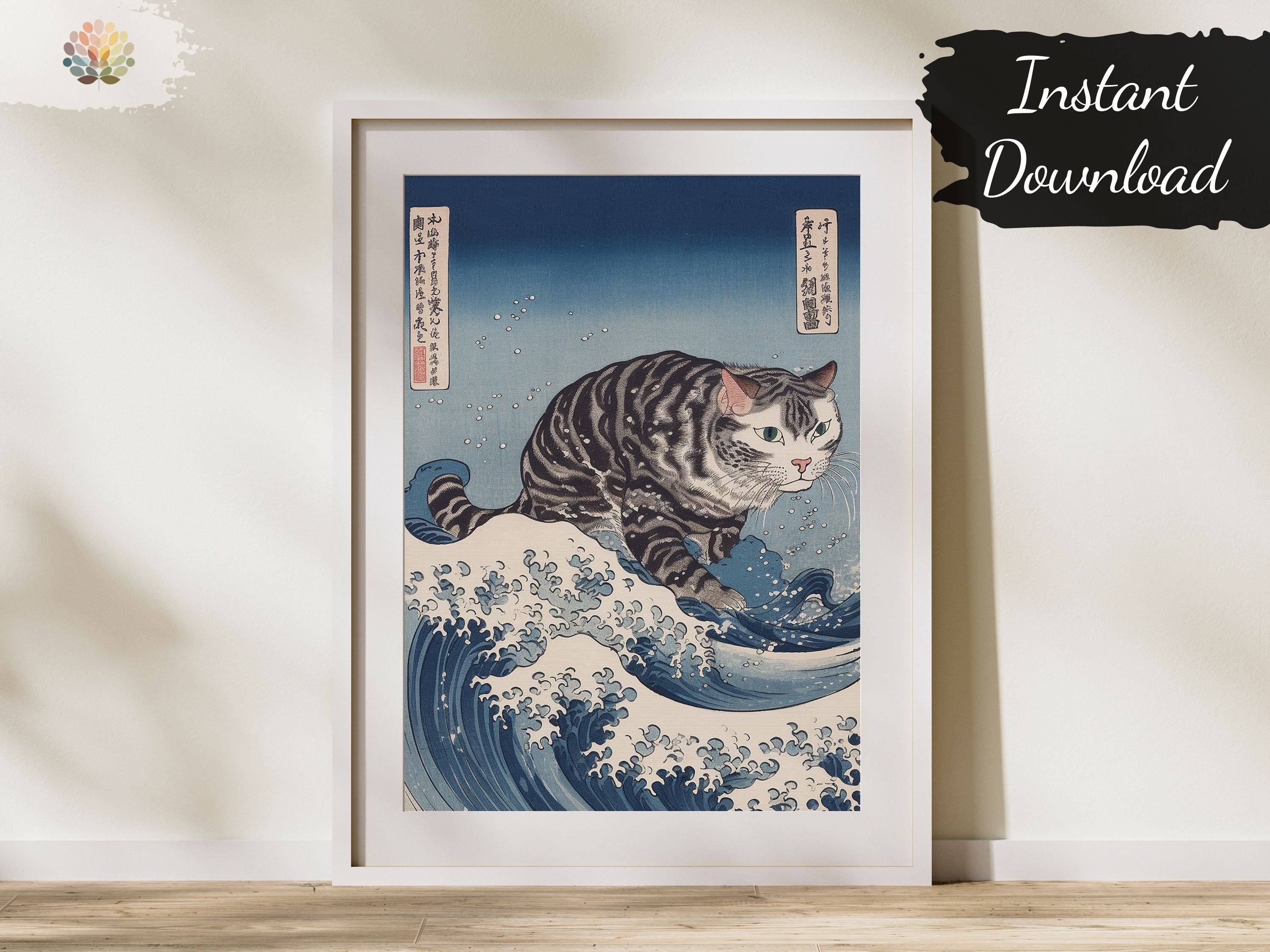 Japanese Wave Cat Painting - Etsy