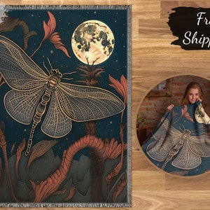 Red Moth Blanket | Woven Throw Blanket | Cottage Core Bedding | Dark Academia Throw | Grandma Blanket | Tapestry Blanket Moth | Bedside Rug