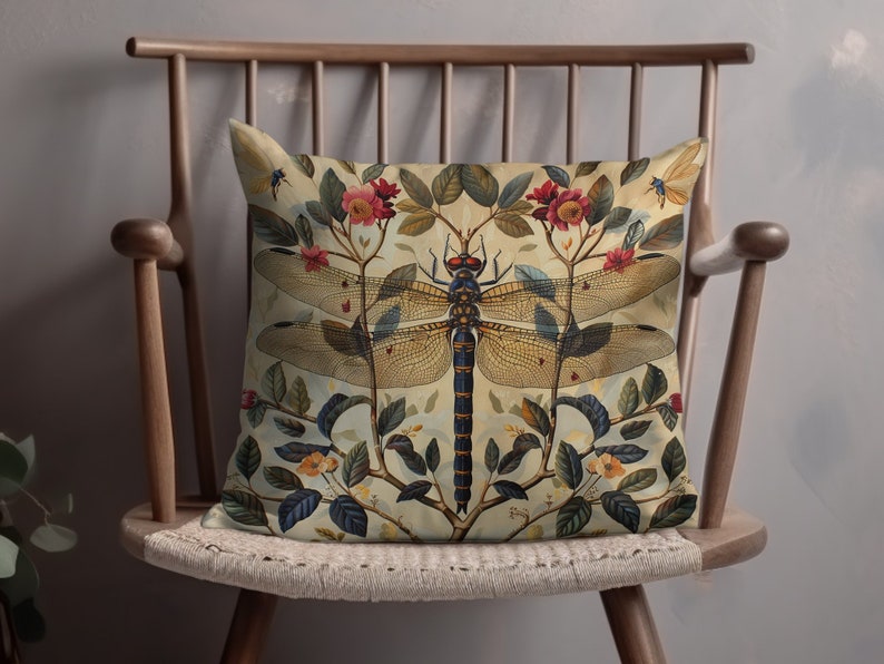 Vintage William Morris Print Dragonfly Botanische Decoratieve Sierkussen, Artistiek Home Decor, Natuur Geïnspireerd Woonkamer Accessoire afbeelding 7