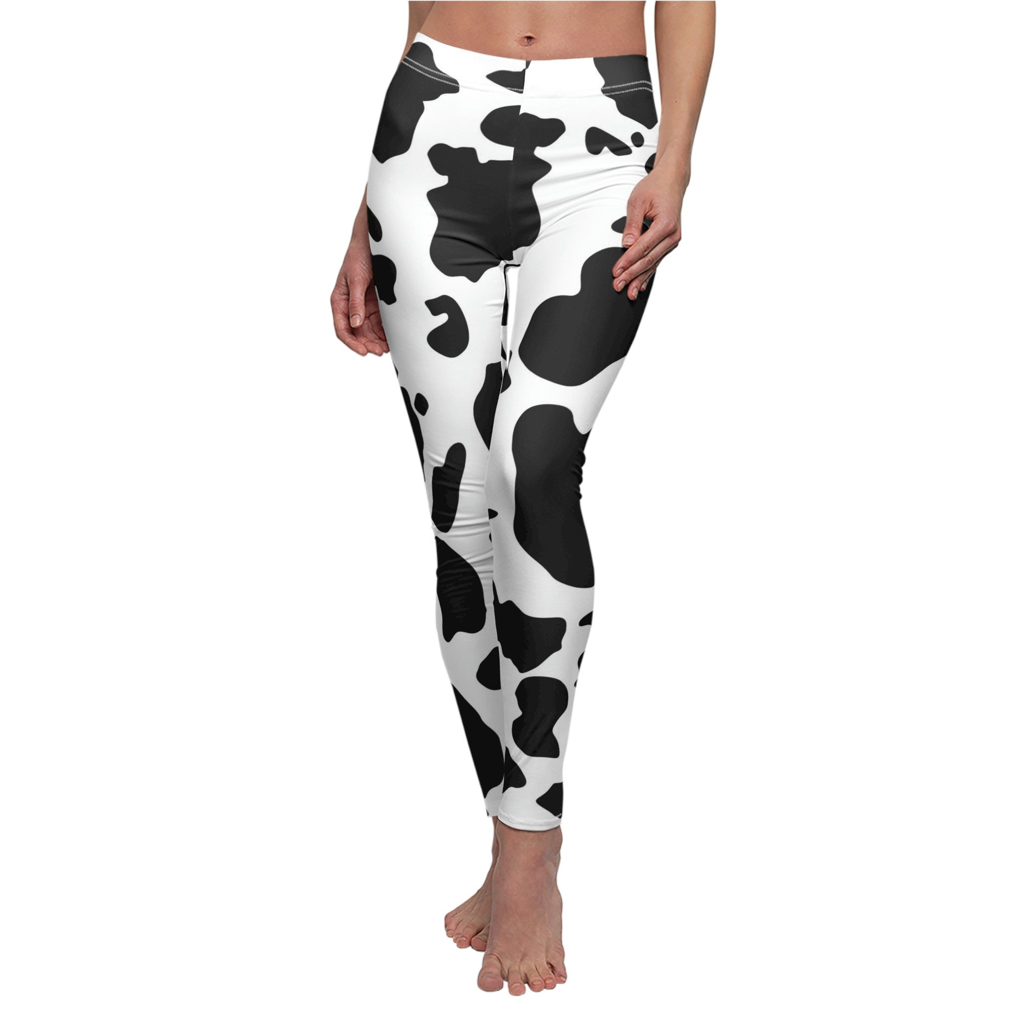 Black Pink Cow Print Men's Leggings