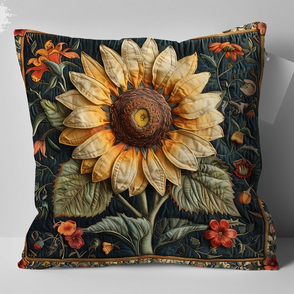 William Morris Flower Inspired Sunflower Pillow, Luxurious Decorative Throw, Perfect Mom Gift, Artistic Home Accent