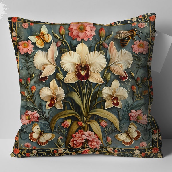 William Morris Flower Design Pillow, Vintage Floral Cushion, Elegant Home Decor, Gift for Mom, Nature Inspired Bedroom Accessory