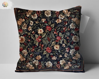 Cuscino decorativo floreale ispirato a William Morris, motivo floreale vintage, elegante cuscino per l'accento domestico, fodera per cuscino di design