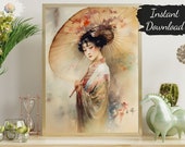 Printable Wall Art Geisha Painting | Digital Download Wabi Sabi Decor Japanese Wall Art Above Bed Decor Geisha Wall Art Wabi Sabi Wall Arts