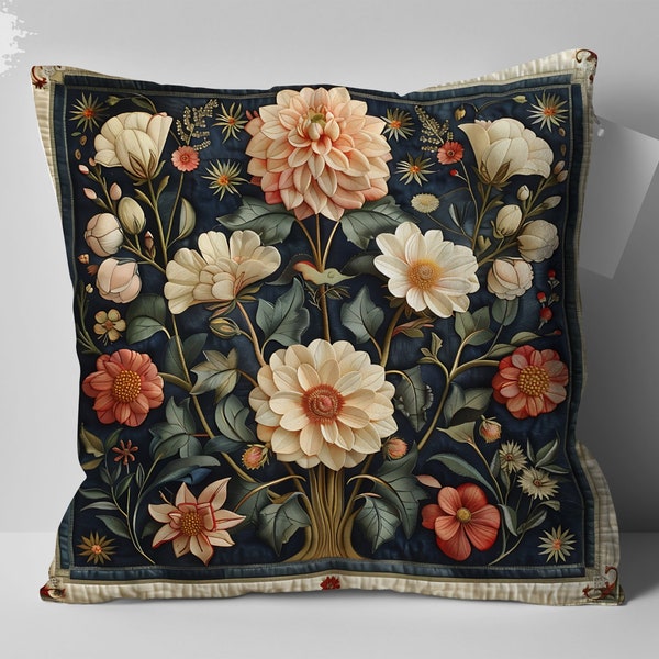 William Morris Flower Design Throw Pillow, Vintage Floral Cushion, Elegant Home Decor, Perfect Mom Gift, Stylish Bedroom Accessory