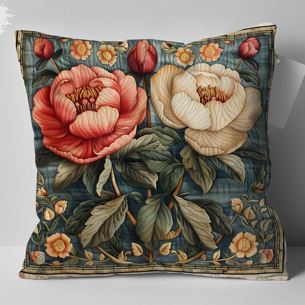 William Morris Flower Design Pillow, Elegant Floral Throw, Perfect Mom Gift, Decorative Cushion for Sofa