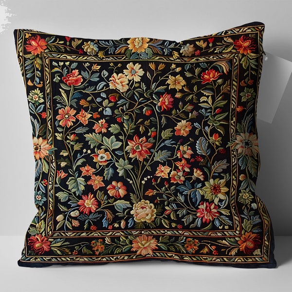 William Morris Inspired Floral Throw Pillow, Vintage Style Decorative Cushion, Artistic Home Accent Piece, Colorful Botanical Design