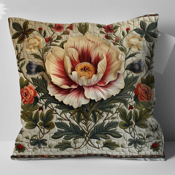 William Morris Flower Design Pillow, Vintage Floral Art, Perfect Mom Gift, Home Decor, Couch Accessory, Bedroom Refresh