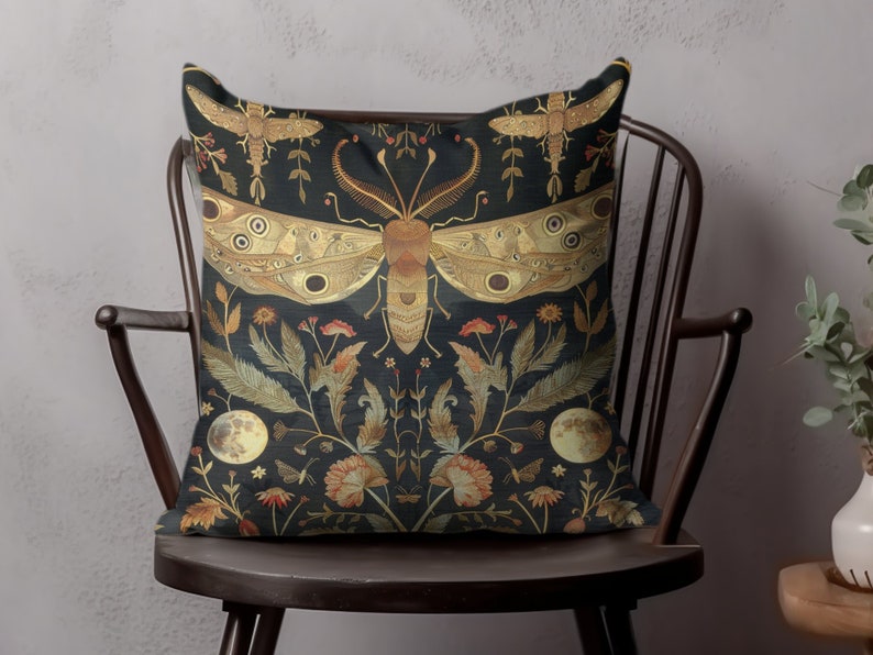 William Morris Print Moth Floral Pillow Cover, Vintage Geïnspireerde Decoratieve Kussenhoes, Natuur Kunst Woonaccessoires afbeelding 8