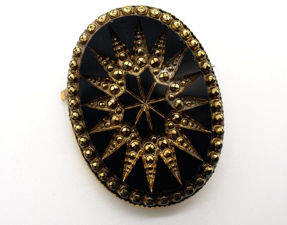 Vintage Victorian Revival Gold Tone Mourning Oval… - image 3