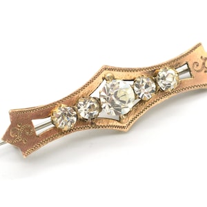 Antique Victorian Gold Tone Bar Pin Brooch With Diamond Paste