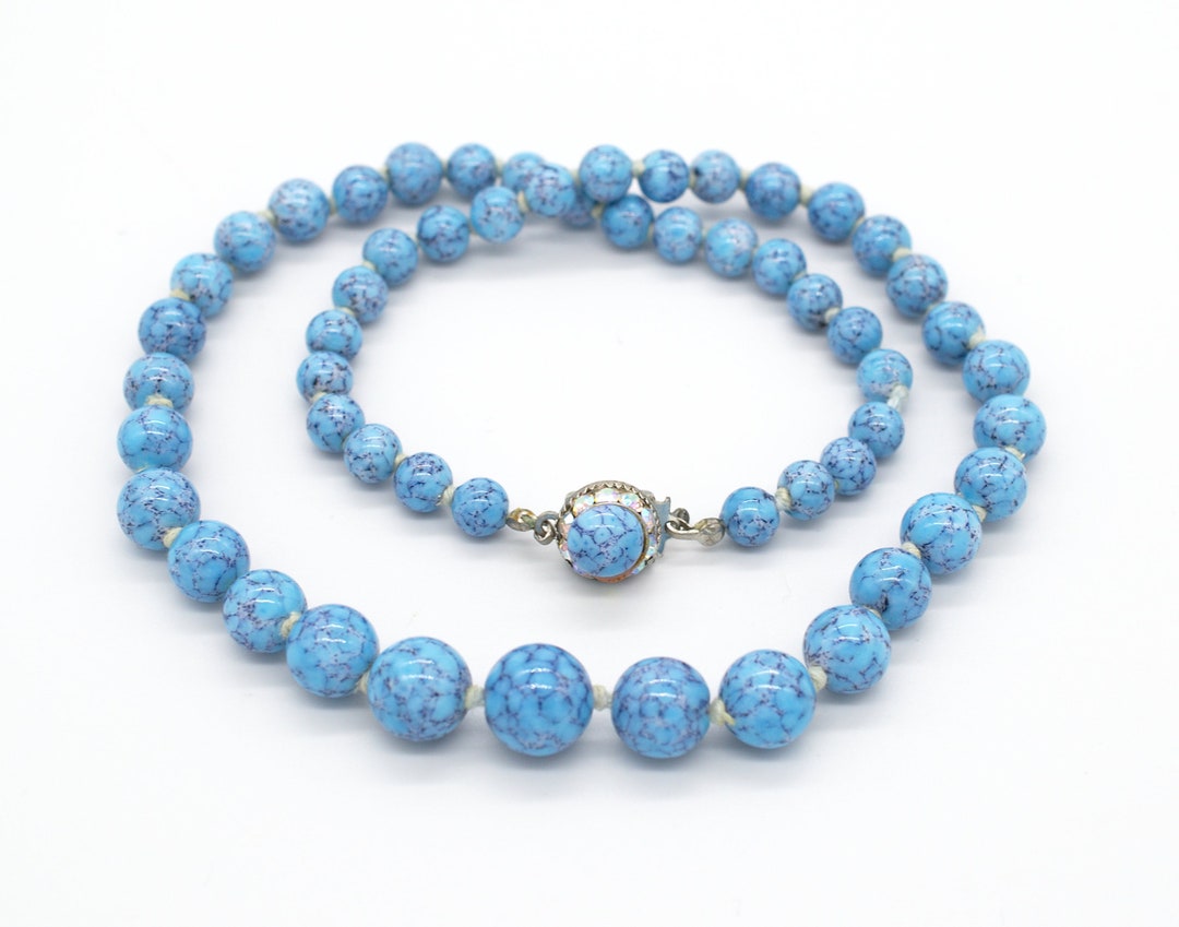 collier ancien perle de verre noir ou jai a facette noeud de séparation 3720 eBa