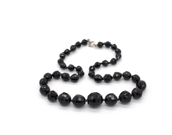 Collier 2 Rangs En Perles De Verre Noires Style Jais - Fermoir Art Nouveau - Occasion