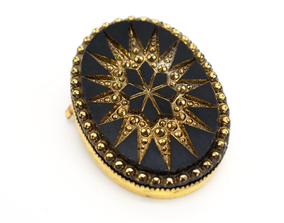 Vintage Victorian Revival Gold Tone Mourning Oval… - image 1