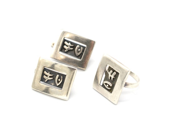 Vintage Rectangular Geometric 925 Silver Earrings… - image 1