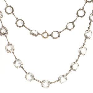Antique Edwardian Or Art Deco Riviere Clear Diamond Paste Necklace Silver Tone Old Cut Open Back Wedding Bridal