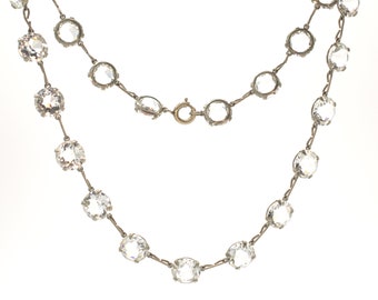 Antique Edwardian Or Art Deco Riviere Clear Diamond Paste Necklace Silver Tone Old Cut Open Back Wedding Bridal