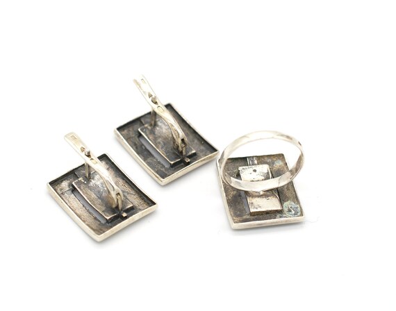 Vintage Rectangular Geometric 925 Silver Earrings… - image 2