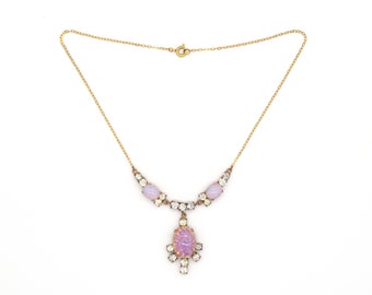 Collar de princesa de gargantilla de cristal de ópalo sintético con aliento de dragones lavalier art déco antiguo con pasta de diamantes y cadena en tono dorado