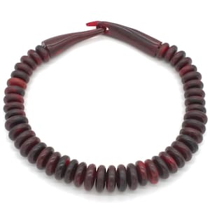 Modernist 70s Designer Catherine Noll Statement  Necklace With Natural Polished Dyed Red Horn Disks