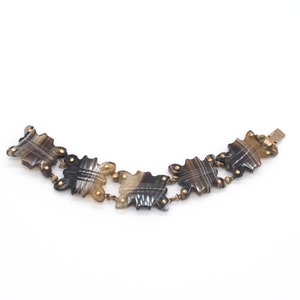 Chunky Unisex Antique Scottish Victorian Bracelet with Carved Banded Agate Panels from the 19th Century
