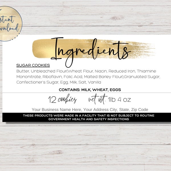 Editable Cottage Food Label | Ingredients Label | Canva Template | Cookie Business | Printable Food Label | Personalized Cookie Ingredients