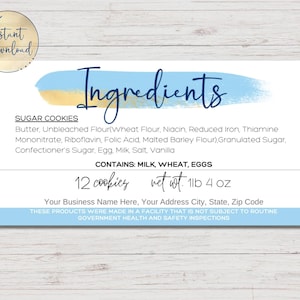 Editable Ingredients Label Template | Cottage Food Law Label | Canva ...