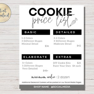 Editable Price List | Sugar Cookie Price list | Canva Template | Cookie Business | Customizable Price List | Personalized Cookie Price List