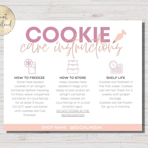Bearbeitbare Vorlage für Cookie-Pflegeanweisungen | Cookie-Aufbewahrungskarte | Canva Vorlage | Kleinunternehmen | Packungsbeilage | Anpassbare Karte