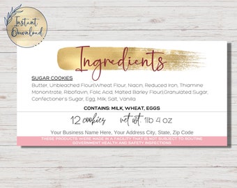 Editable Cottage Food Label | Ingredients Label | Canva Template | Cookie Business | Printable Food Label | Personalized Cookie Ingredients