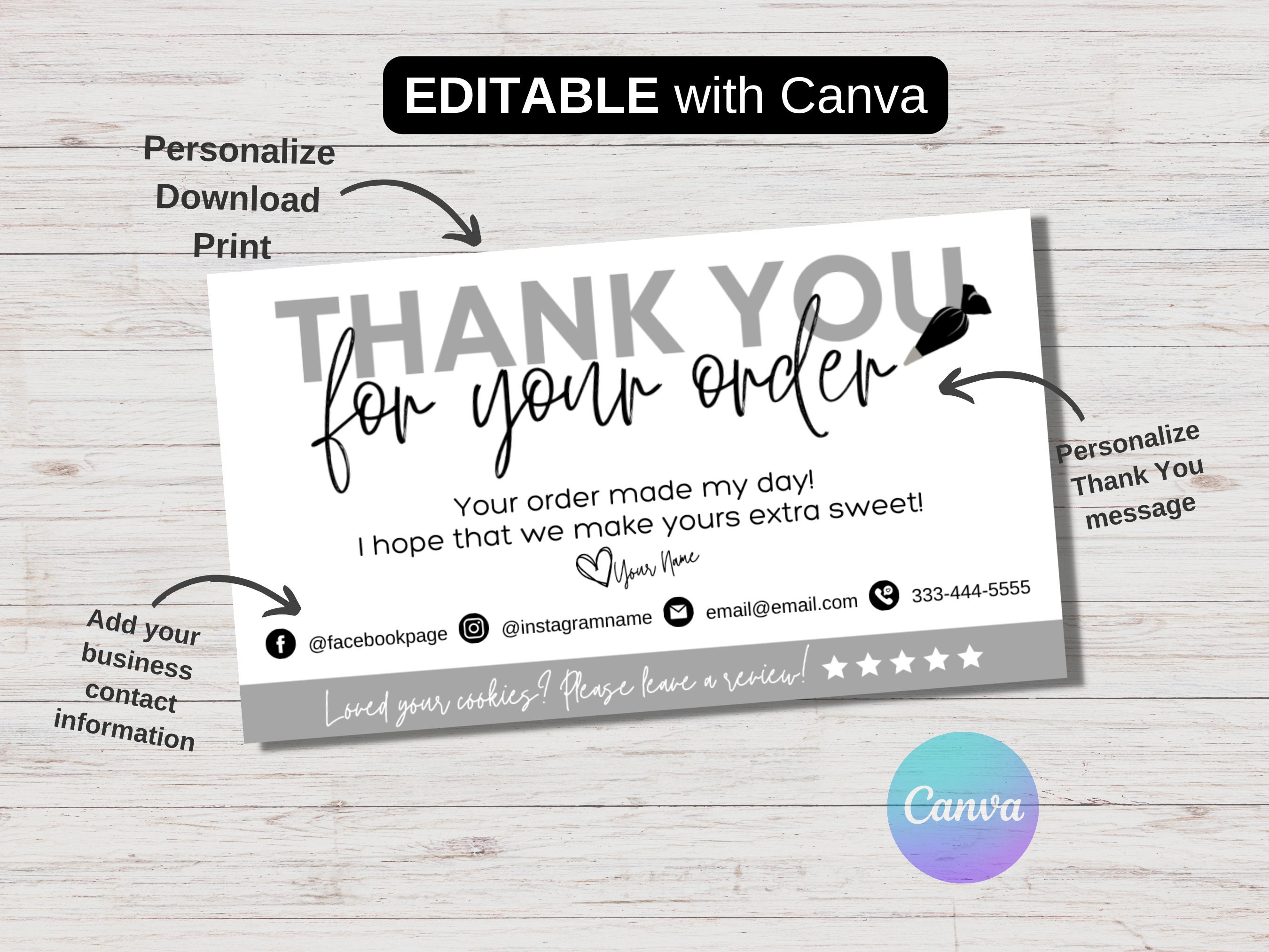 Editable Thank You for Your Order Template Package Insert Canva ...