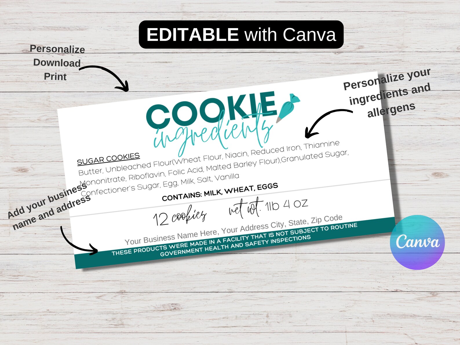 Editable Ingredients Label Template | Cottage Food Law Label | Canva ...