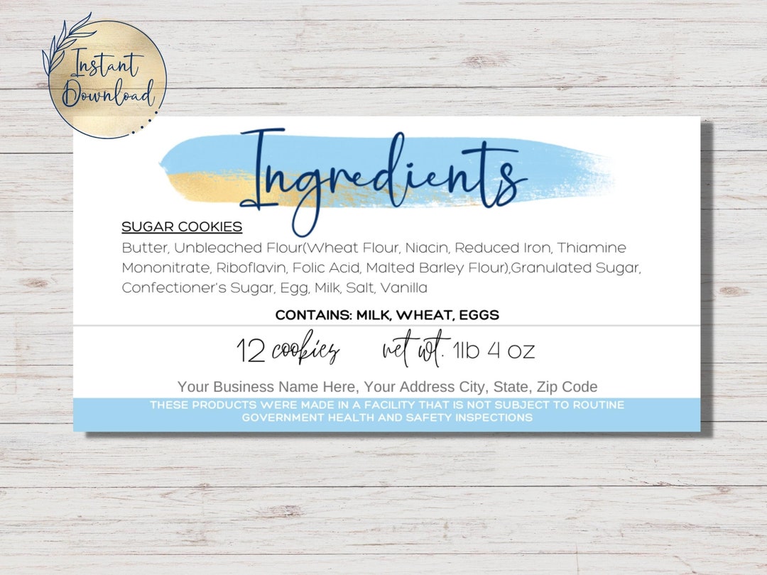 Editable Ingredients Label Template Cottage Food Law Label Canva