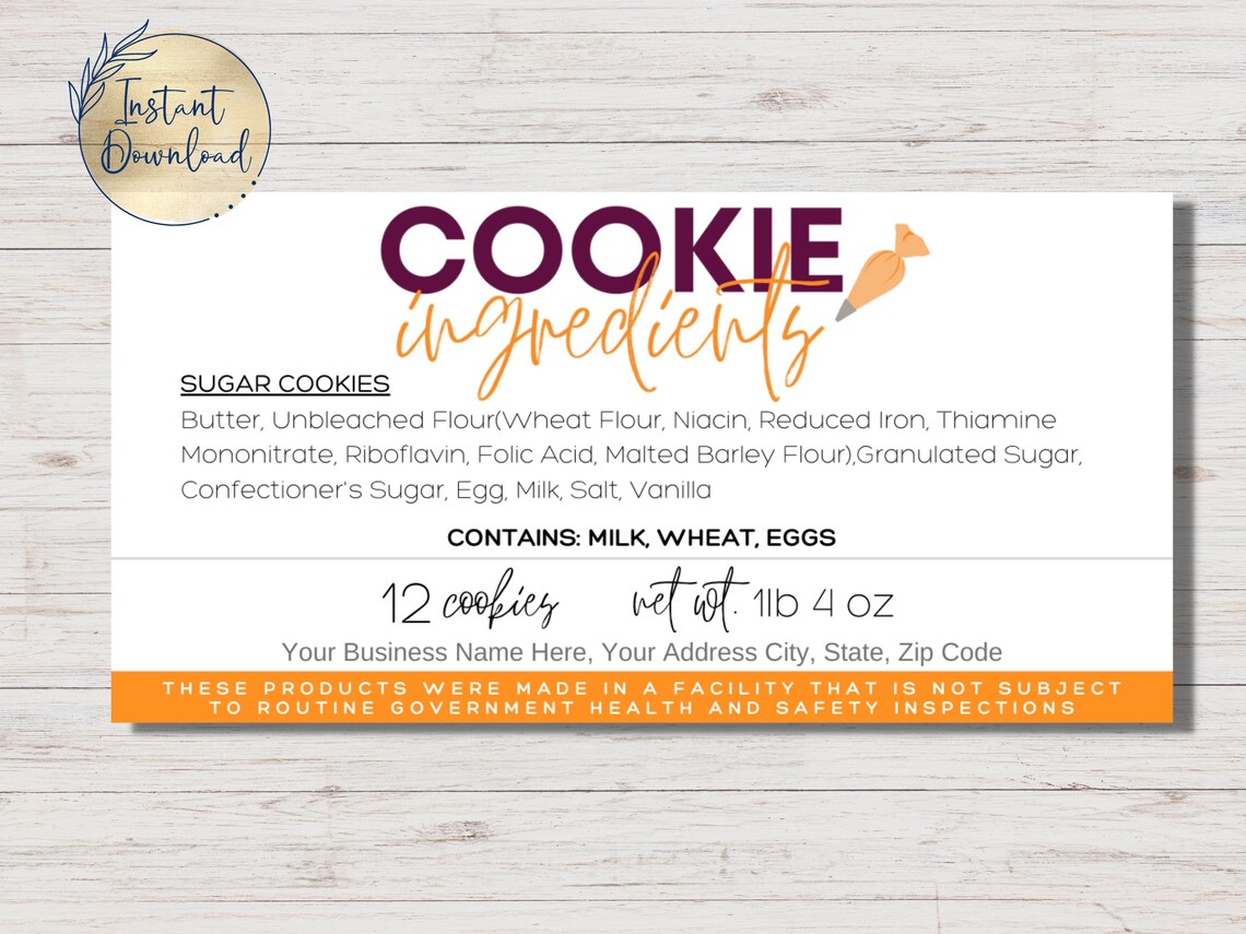 Editable Cookie Ingredients Label Template | Canva Food Label (digital ...