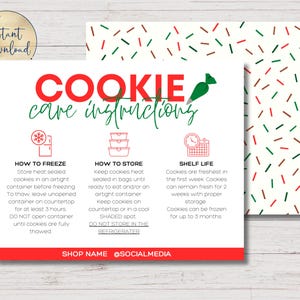 Bewerkbare sjabloon met instructies voor het onderhoud van cookies | Bewaarkaart voor koekjes | Canvassjabloon | Klein bedrijf | Bijsluiter | Kerstkoekjeskaart