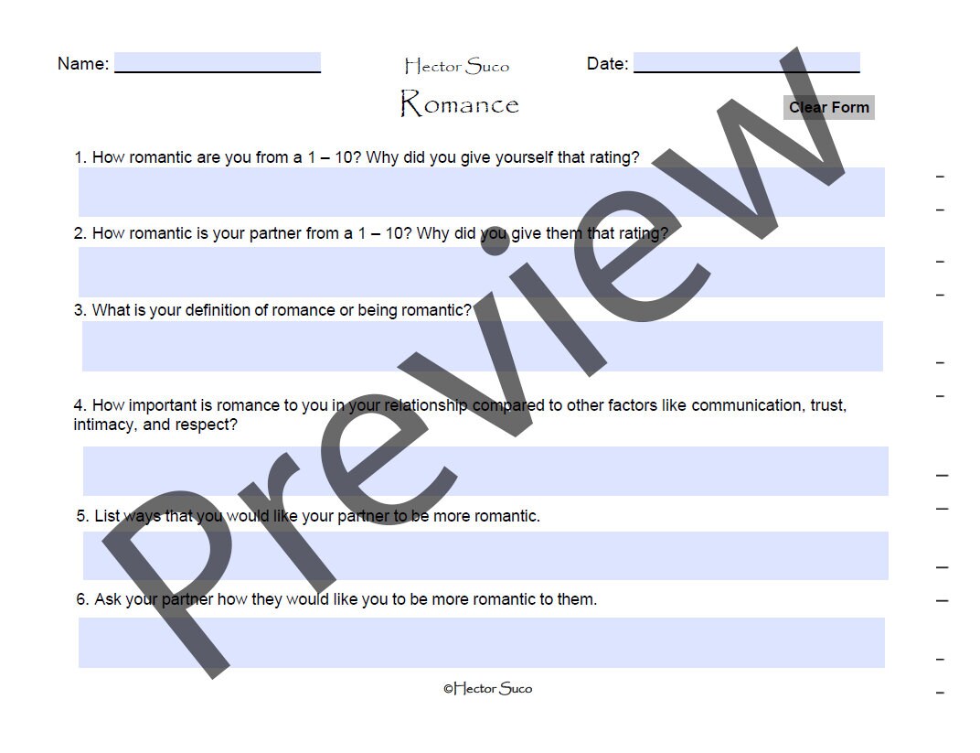 Romance Worksheet - Etsy