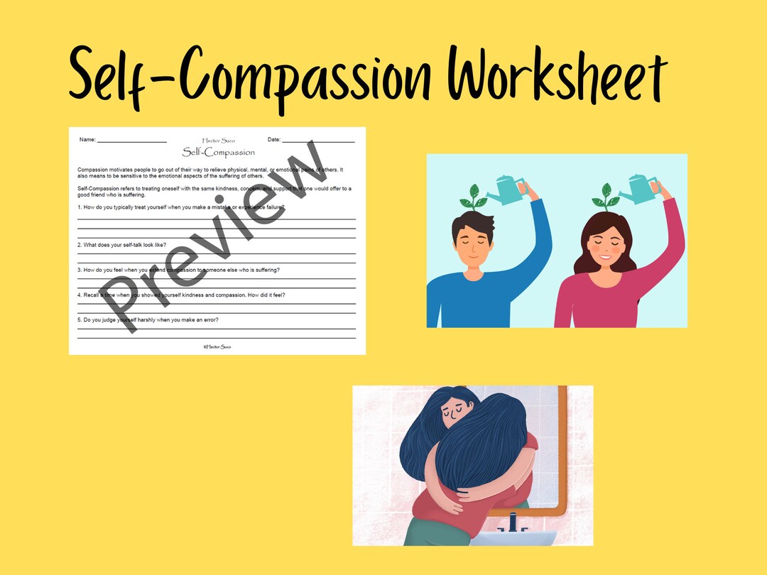Self-compassion Worksheet Fillable Therapy Worksheet Therapy - Etsy