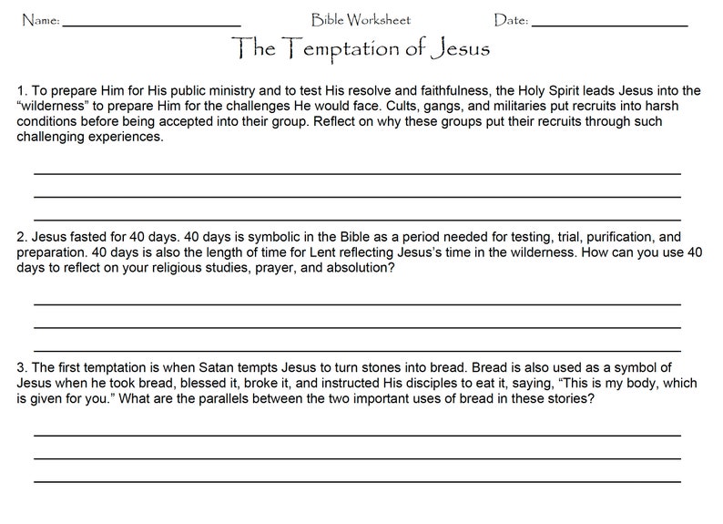 The Temptation of Jesus Worksheet - Etsy