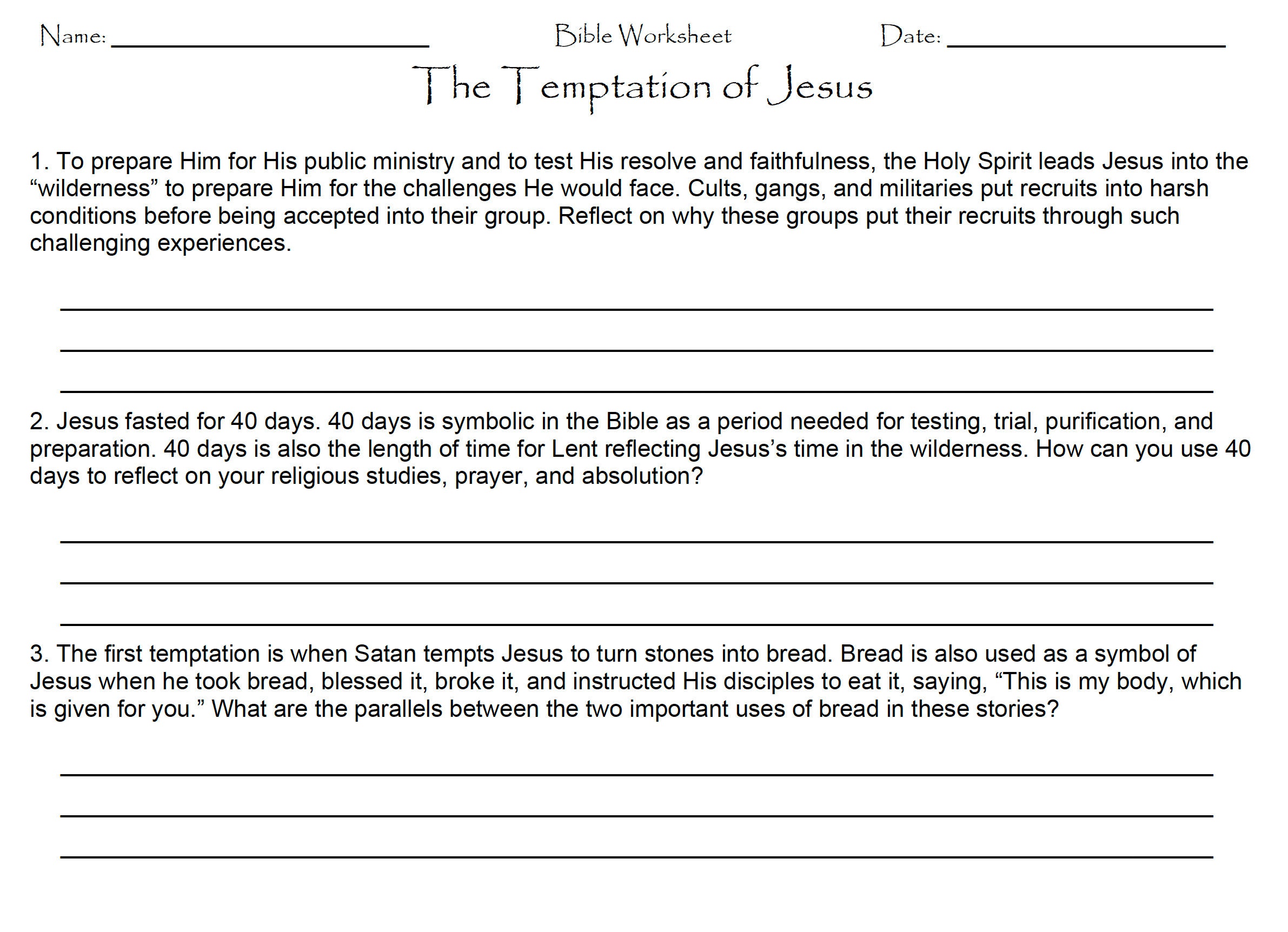 The Temptation of Jesus Worksheet - Etsy