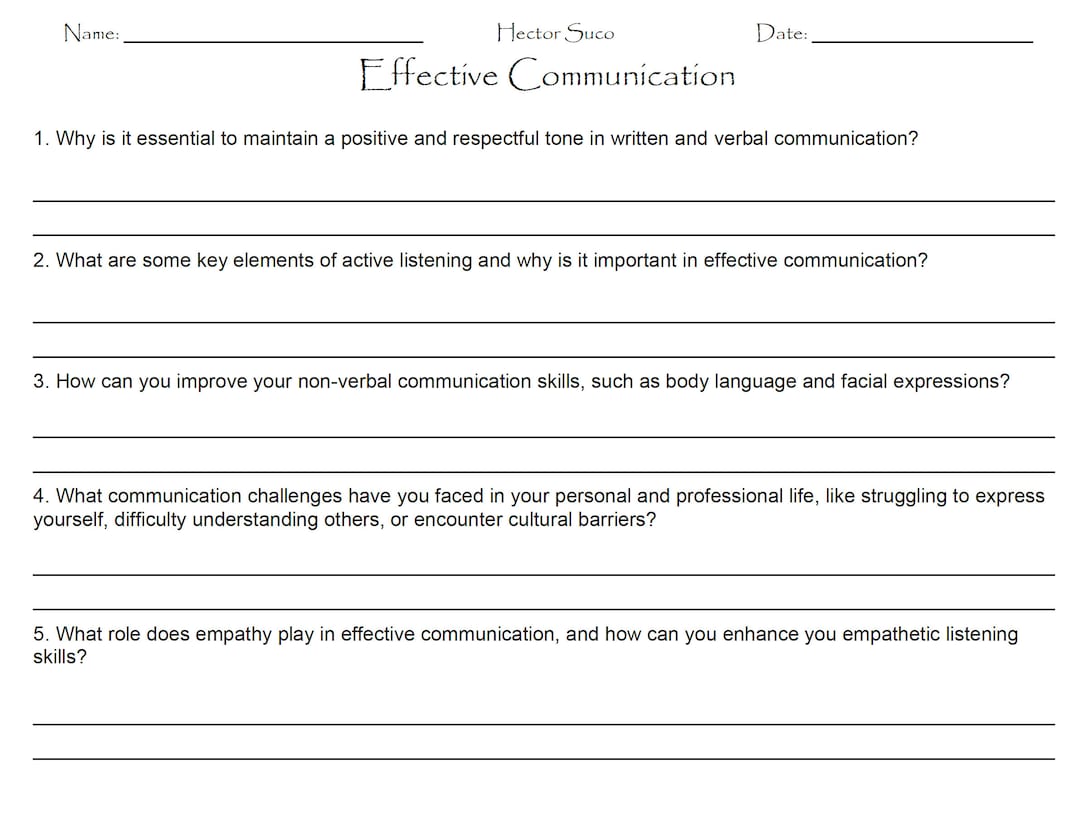 Effective Communication Worksheet Etsy