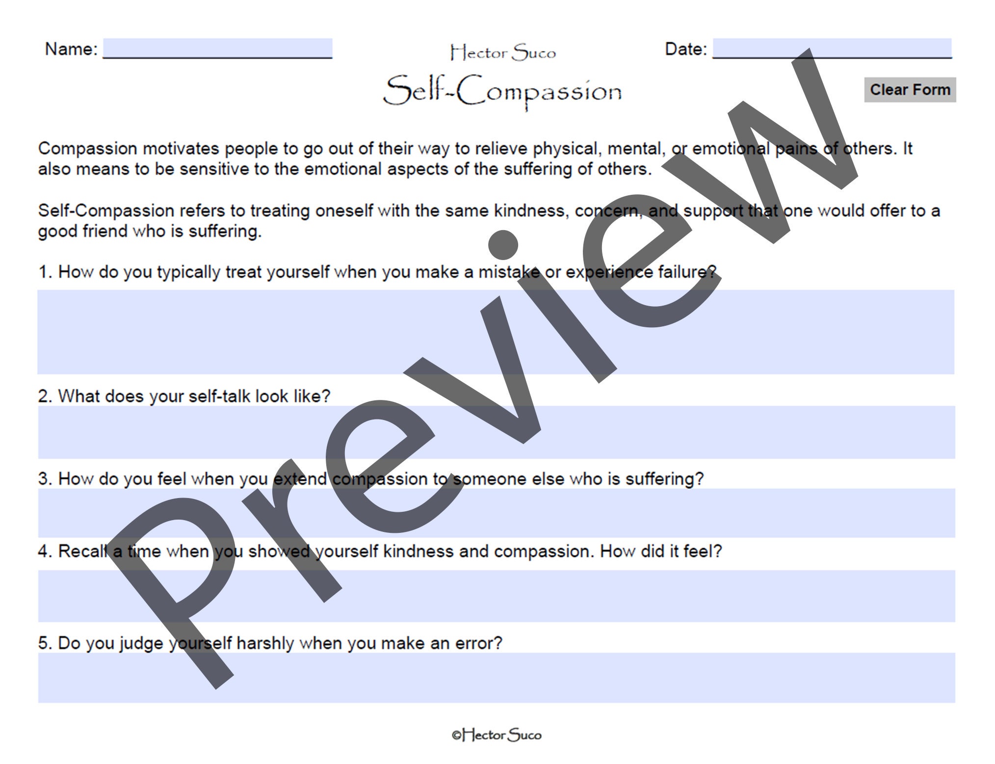 Self Compassion Worksheet Etsy Self Compassion Worksheet Etsy