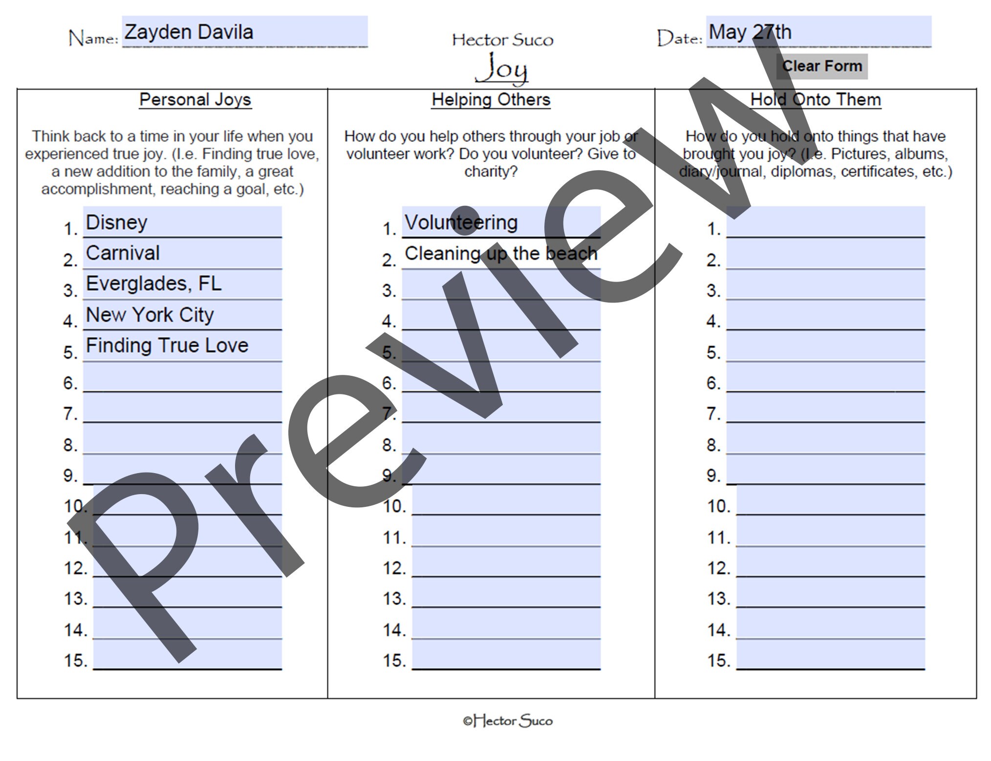Joy Worksheet - Etsy