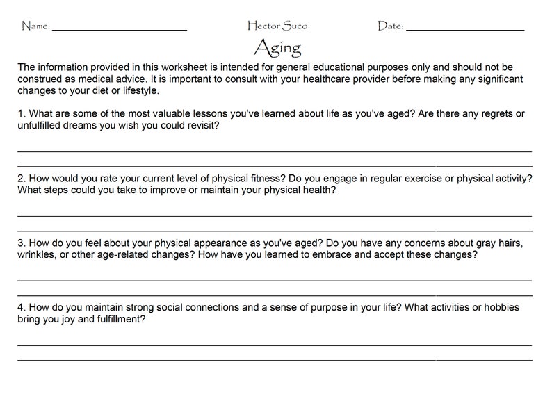 Aging Worksheet: Blueprint for Youthful Living Unlock Etsy Aging Worksheet: Blueprint for Youthful Living Unlock Etsy
