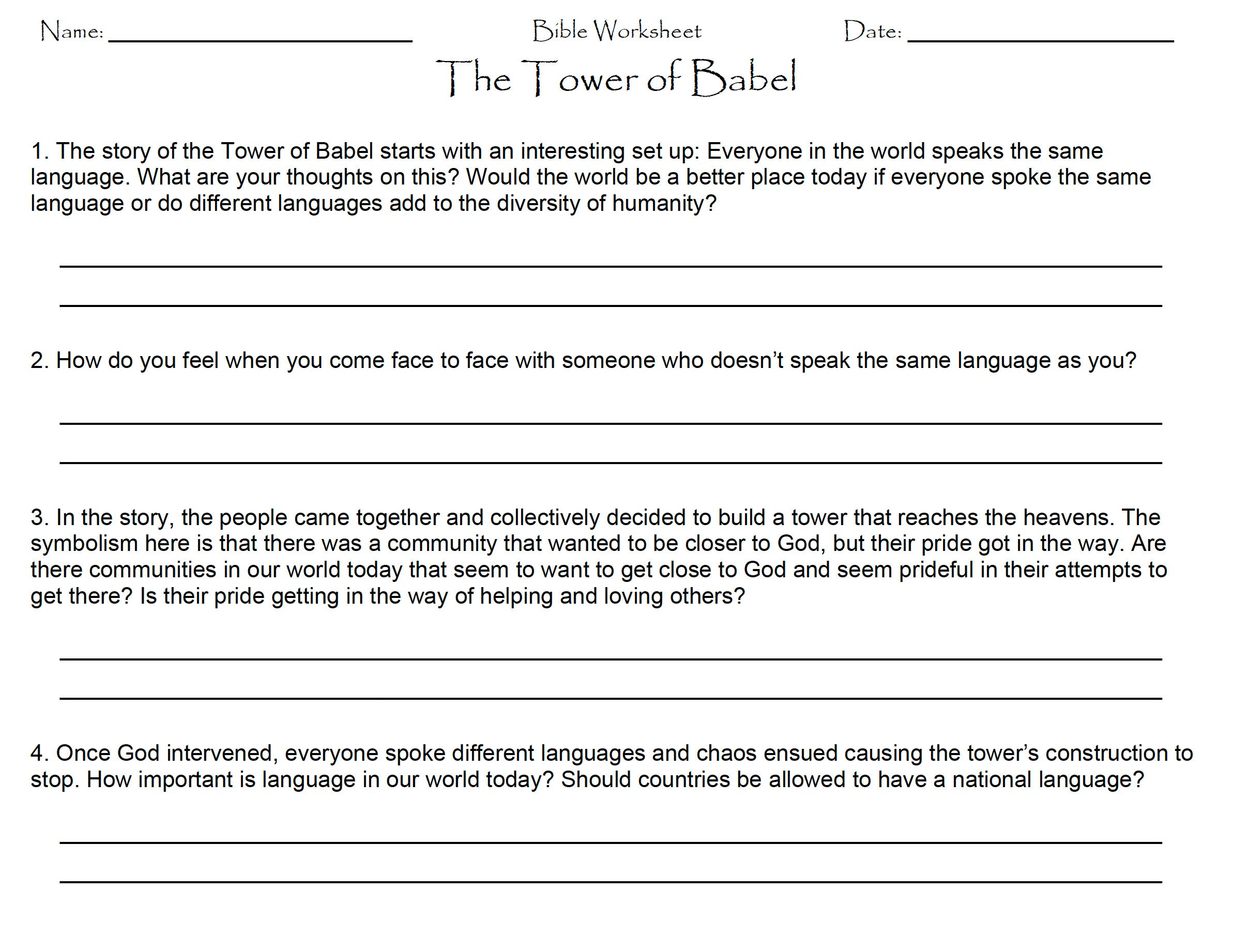 The Tower of Babel Worksheet - Etsy