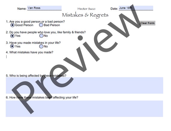 Mistakes & Regrets Worksheet 