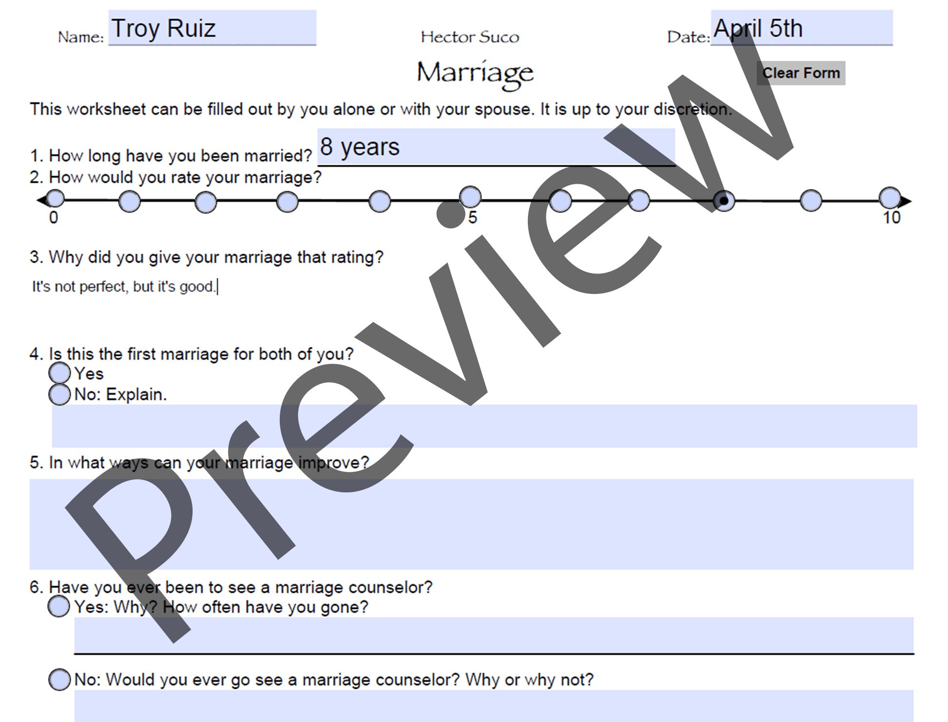 Marriage Worksheet - Etsy