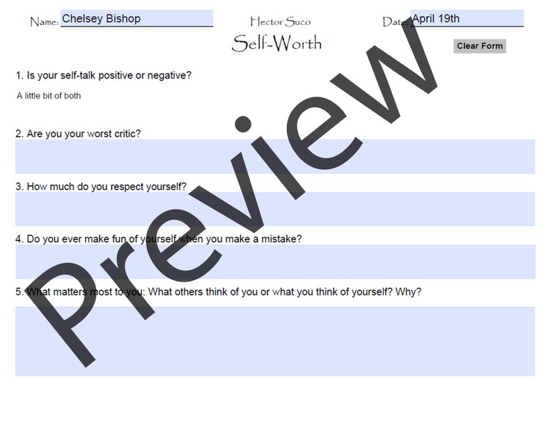 Self-worth Worksheet - Etsy