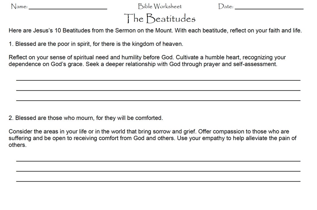 The Beatitudes Worksheet Etsy