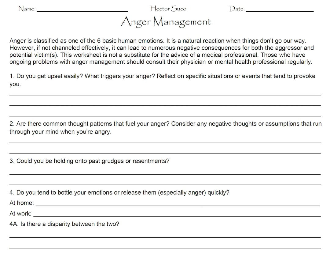 Anger Management Worksheet Etsy Anger Management Worksheet Etsy